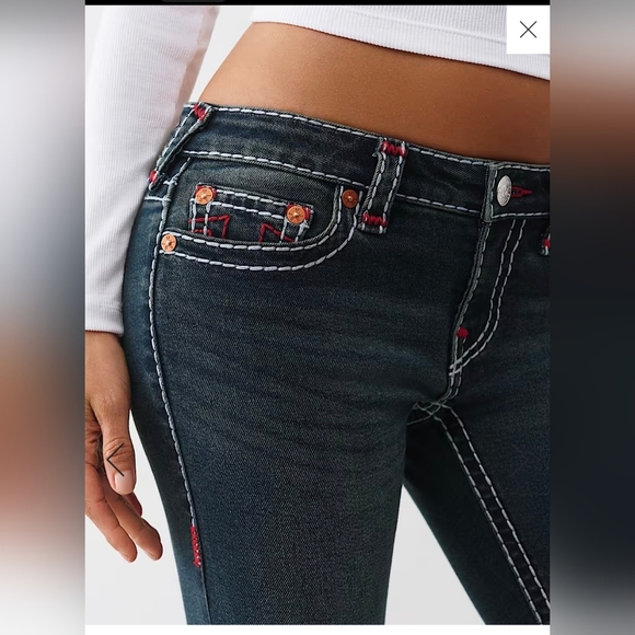 True Religion Dark Indigo Bootcut Jeans with Red Stitching - Picture 4 of 7